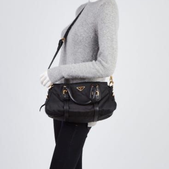 Authentic PRADA Tessuto Nylon And Leather Bauletto Bag Black - Picture 3 of 15